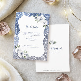 Information om gnistra blå silver glitter blommigt tilläggskort
