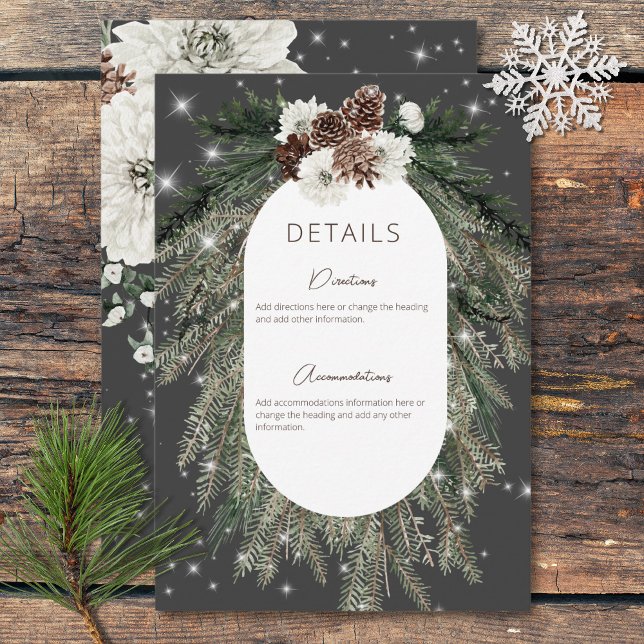 Information om Gnistran Boho Charcol Gräs Winter Tilläggskort (Boho Charcoal Pine Winter Sparkle Details Enclosure Card)
