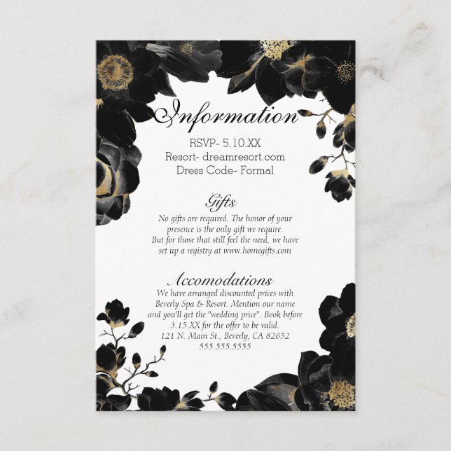 Information om Golden Accentated Black Blommigt Br Tilläggskort (Framsida)