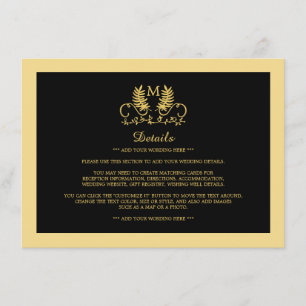 Information om Golden Blommigt Emblem Bröllop Tilläggskort