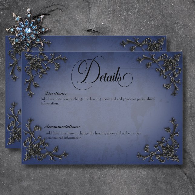 Information om gotin Black och Blue Filigree Heart Tilläggskort (Gothic Black & Blue Filigree Heart Details Enclosure Card)