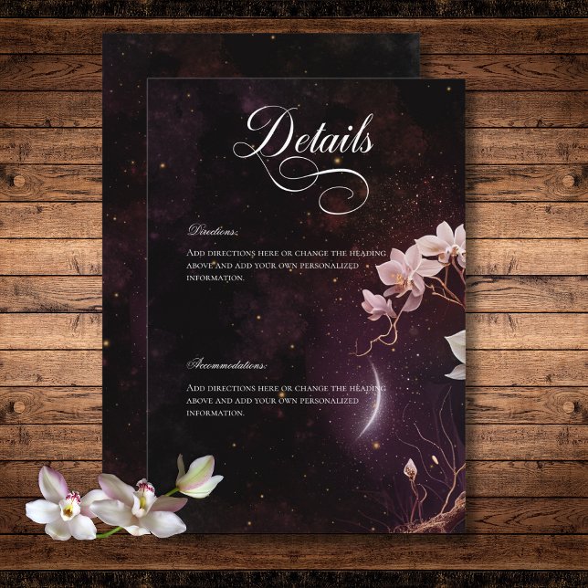 Information om gotin Black & White Orchid-Spådomar Tilläggskort (Dark Gothic Black & White Orchid Spells Details Enclosure Card)