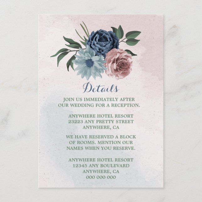 Information om grått i blått blommigt i rosa tilläggskort (Framsida)