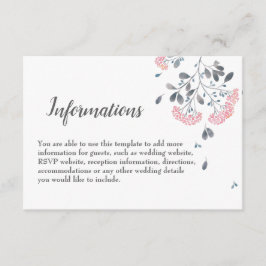 Information om grått rosa chic  bröllop tilläggskort