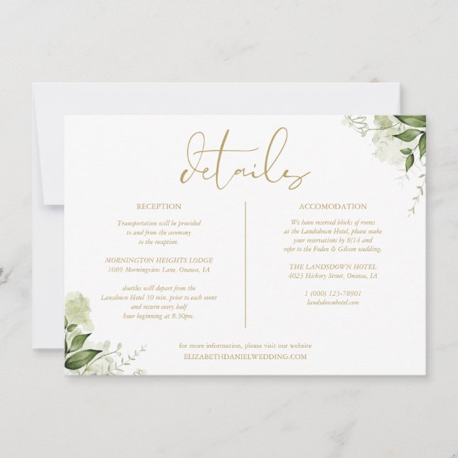 Information om Greenery Blommigt Bröllop Guld Inbjudningar (Framsida)