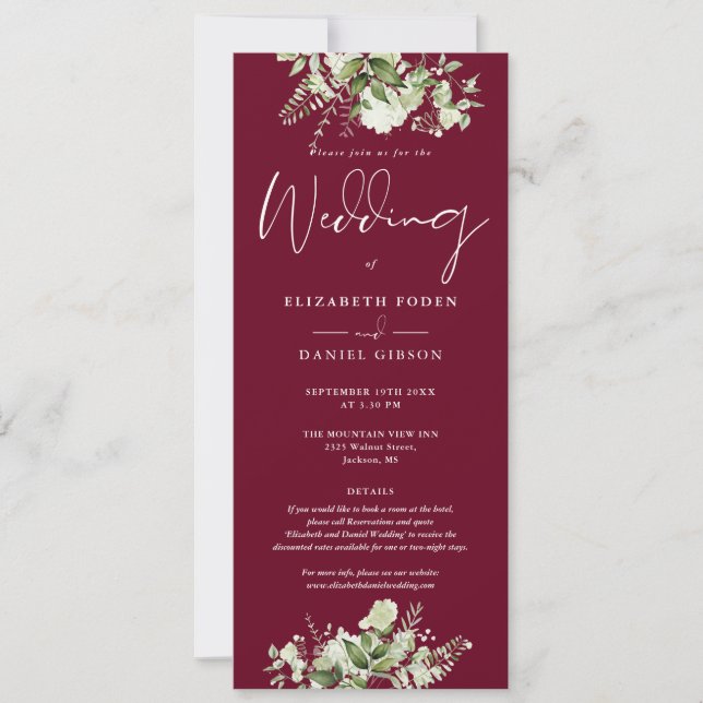 Information om Greenery Blommigt Monogram Burgundy Inbjudningar (Framsida)