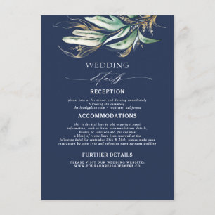 Information om Greenery och Guld Navy Blue Bröllop Tilläggskort