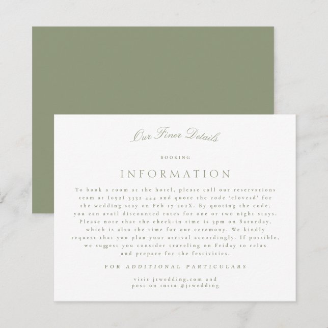 Information om Grönt för formell skanning, Bröllop Tilläggskort (Fram/baksida)