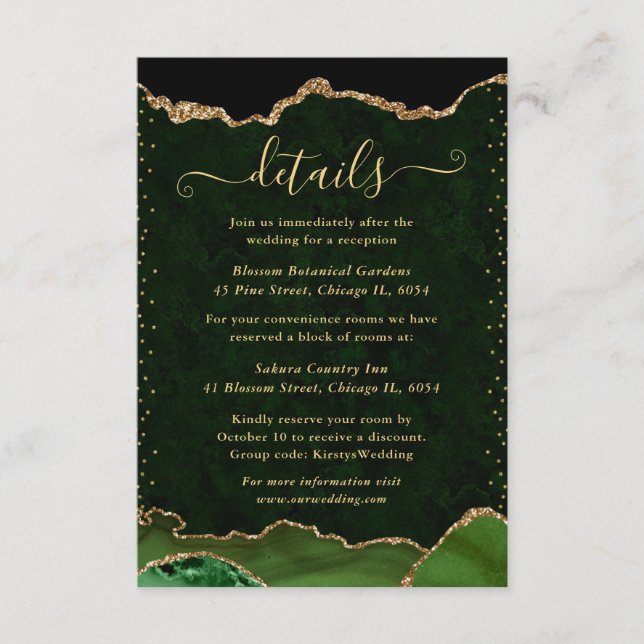 Information om grönt och Guld Agate Bröllop Tilläggskort (Framsida)