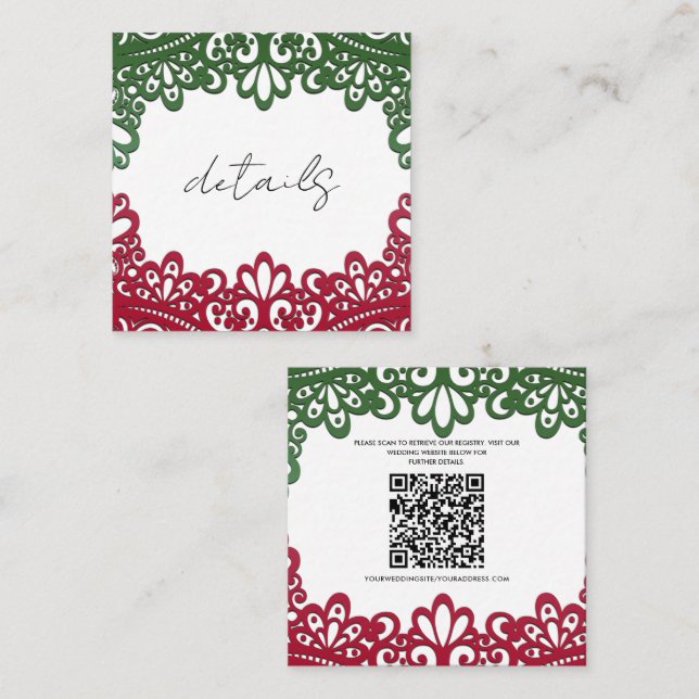 Information om grönt och Röda Snöre Eleganten Fies Fyrkantigt Visitkort (Fram/baksida)