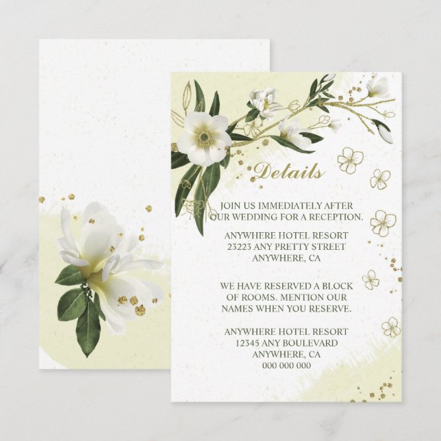 Information om grönten för vit- och guld-blommor,  tilläggskort (Fram/baksida)