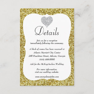 Information om guld Glitter Diamond Heart Bröllop Tilläggskort