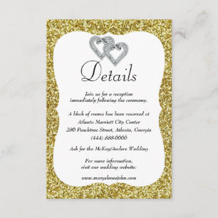 Information om guld Glitter Diamond Hearts Bröllop Tilläggskort