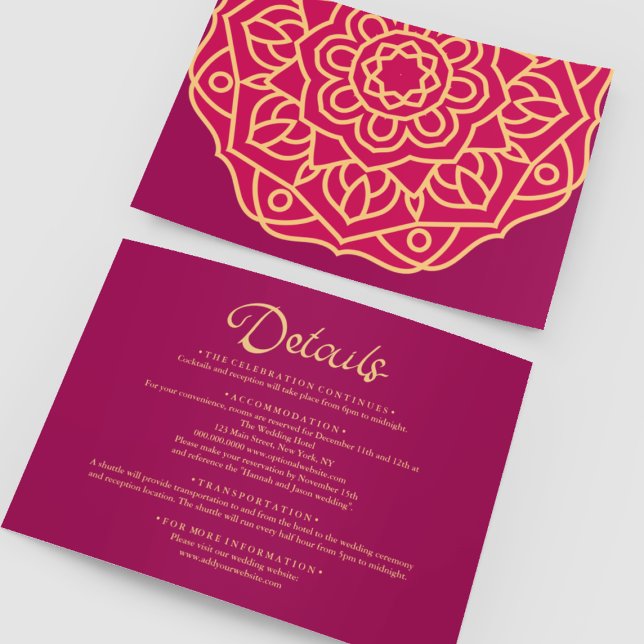 Information om guld Magenta Mandala Indiska Bröllo Tilläggskort (Gold Magenta Mandala Indian Wedding Details Enclosure Card
)