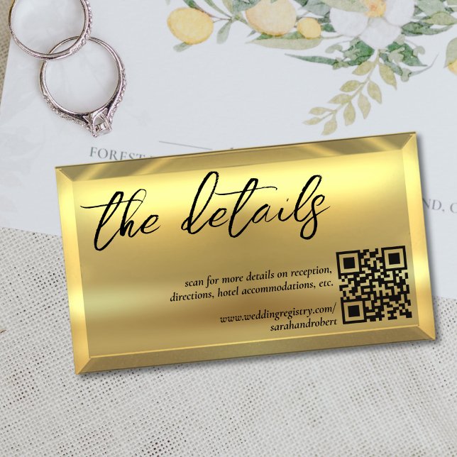 Information om guld Pub QR-koden Elegant bröllop Tilläggskort (Gold Bar QR Code Elegant Wedding Details Enclosure Card)