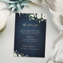 Information om Guld skript, marin vit blommigt brö Tilläggskort