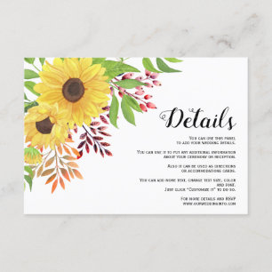 Information om gultens solblommor, blommigt, fall tilläggskort