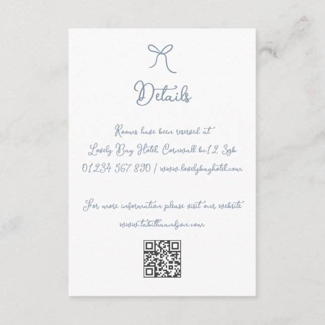 Information om Hand plockade Bow Dusty Blue Bröllo Tilläggskort (Framsida)