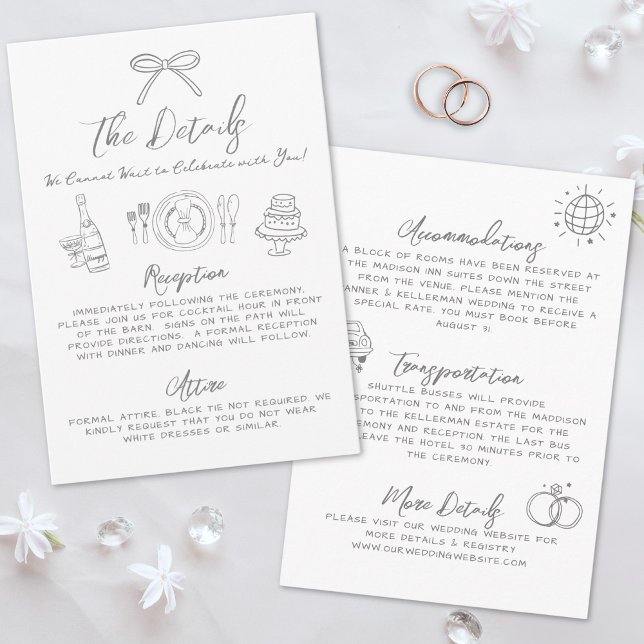 Information om hand plockade Quirky Whimsical Bröl Tilläggskort (Hand Drawn Quirky Whimsical Wedding Details Enclosure Card )