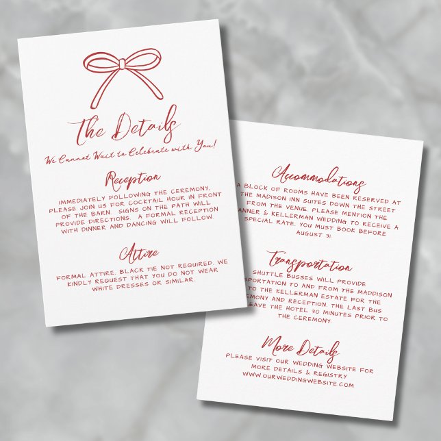 Information om hand plockade Red Whimsical Bröllop Tilläggskort (Hand Drawn Red Whimsical Wedding Details Enclosure Card)
