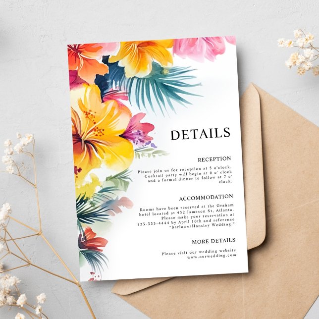Information om Hibiscus Tropical Destination Weddi Tilläggskort (Hibiscus Tropical Destination Wedding Details Enclosure Card)