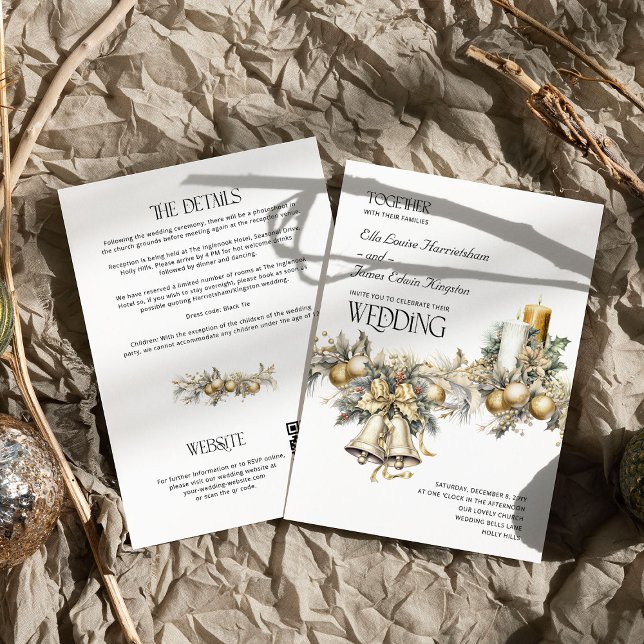 Information om Holly Klockor Golden Berries Winter Inbjudningar (Wedding Invitation with Details from the Holly Bells Wedding Collection by Darling & May)