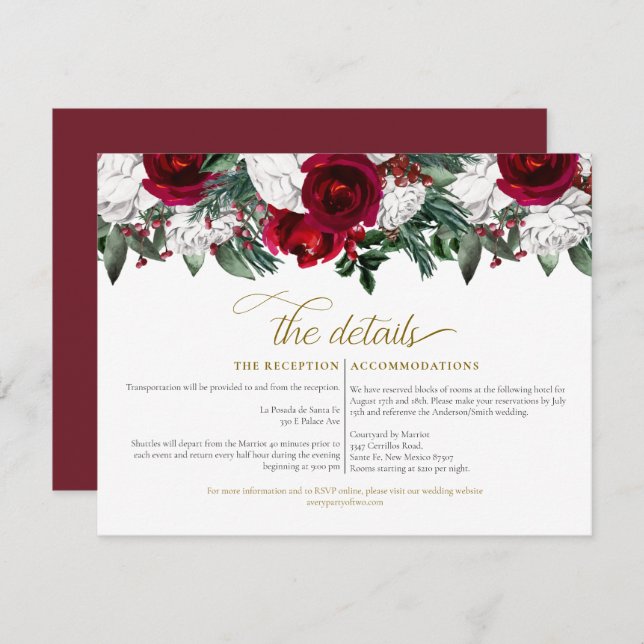 Information om HOLLY Winter jul Burgundy Bröllop Inbjudningar (Fram/baksida)
