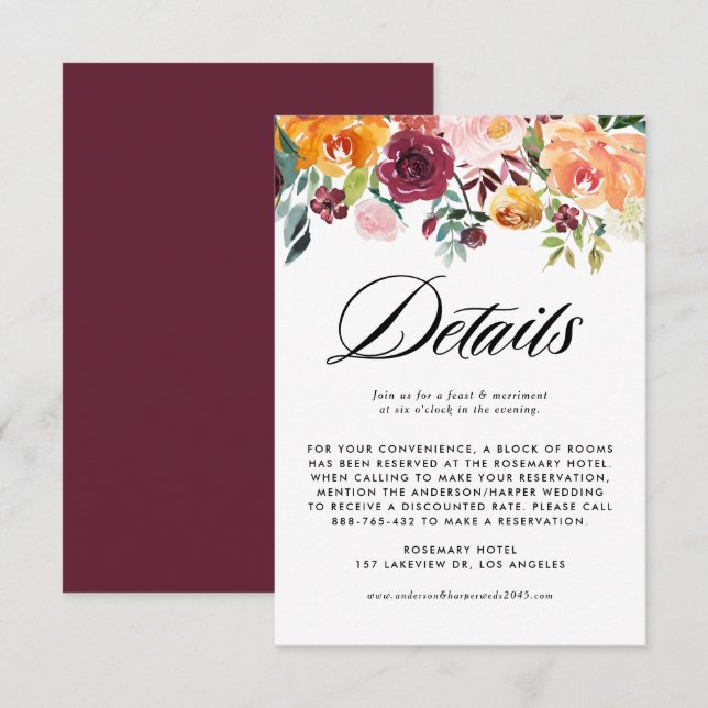 Information om hösten Blooms Garland Fall Wedding Tilläggskort (Fram/baksida)