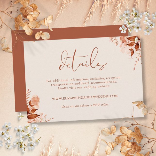 Information om höstfälle för höstfälle för Blommig Tilläggskort (Rustic Floral Autumn Fall Wedding Details Enclosure Card)