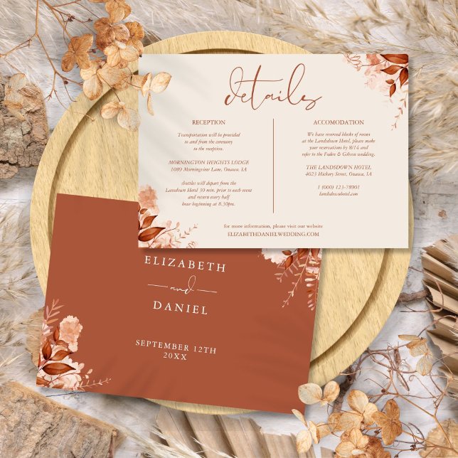 Information om höstfällningen i Bröllop Blommigt Inbjudningar (Autumn Fall Floral Wedding Details Information Invitation)