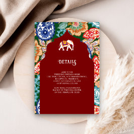 Information om indisk folkart Elephant Mörk Red Br Tilläggskort