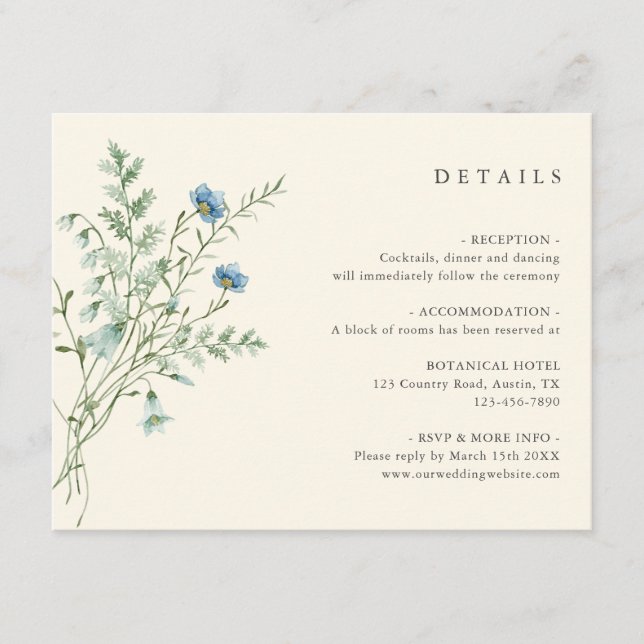 Information om Ivory Elegant Wildblomme Bröllop Tilläggskort (Framsida)