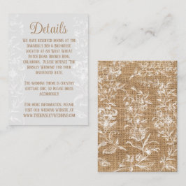 Information om jordbrukshus Rustic Burlap snöre Br Tilläggskort