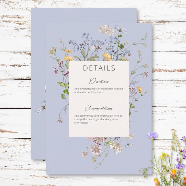 Information om känslig Boho Wildblomme Periwinkle Tilläggskort (Delicate Boho Wildflowers Periwinkle Details Enclosure Card)