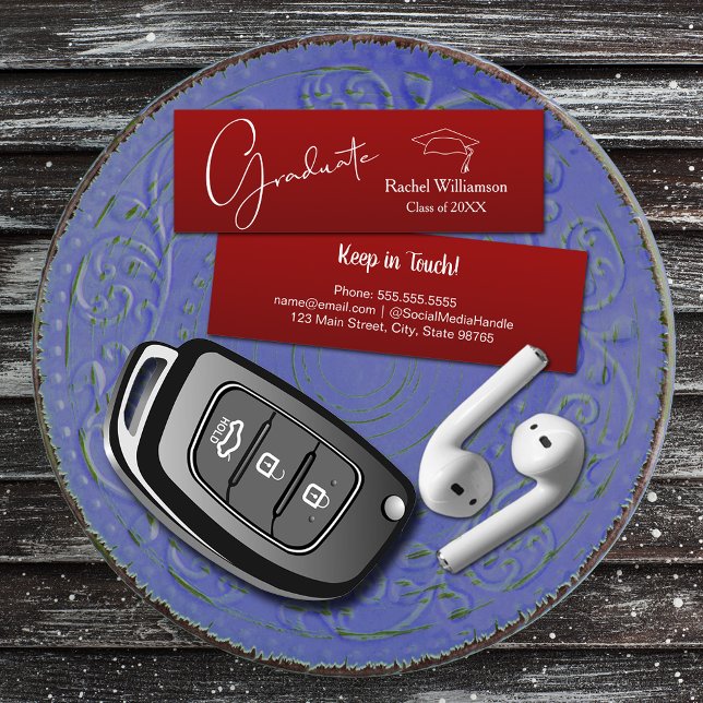 Information om kardinalrött i klassen studenten Na (Small cardinal red Graduation Calling Cards are 3" x 1", hand out to friends keep in touch)