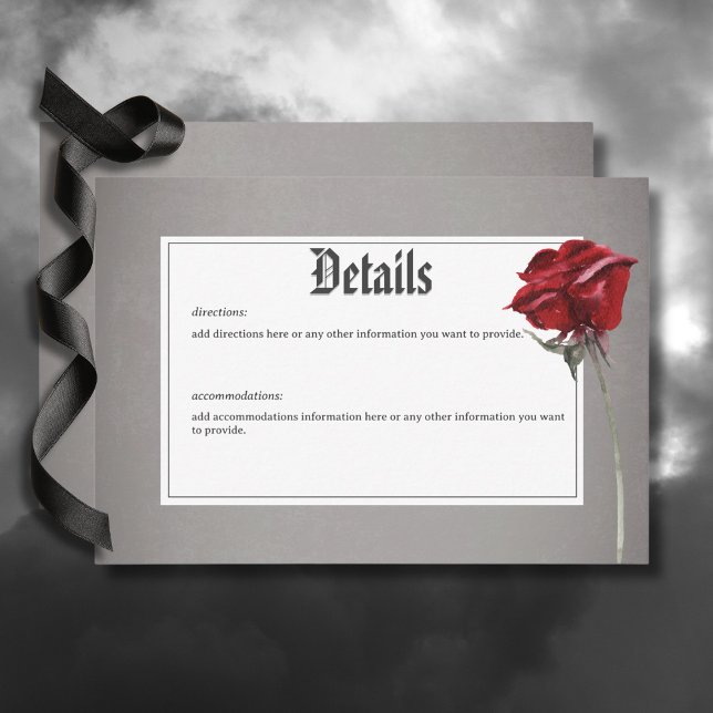 Information om Kärlek & Bones Spooky Red Blommigt  Tilläggskort (Love & Bones Spooky Red Floral Wedding Details Card)