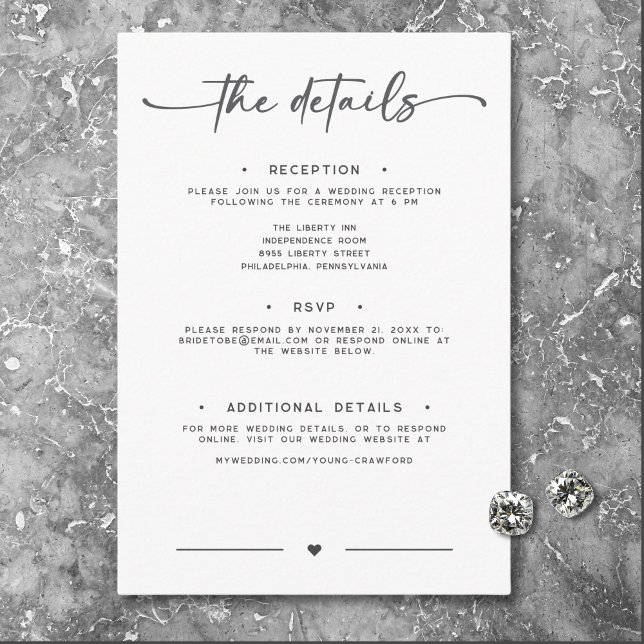 Information om lägsta antal svartvita skript i Brö Tilläggskort (Modern Black White Script Photo Wedding Details Enclosure Card)