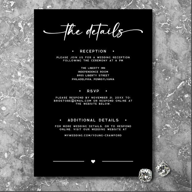 Information om lägsta antal svartvita skript i Brö Tilläggskort (Modern Black White Script Photo Wedding Details Enclosure Card)