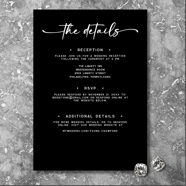 Information om lägsta antal svartvita skript i Brö Tilläggskort (Modern Black White Script Photo Wedding Details Enclosure Card)