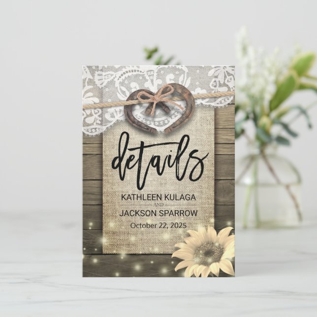 Information om Landsbyggsbröllopet för hästseshoe  Tilläggskort (Stående Fram)