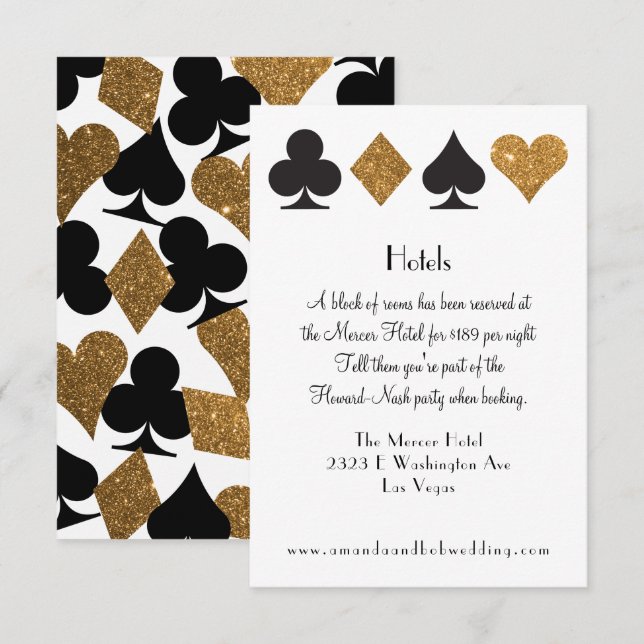 Information om Las Vegas Destiny Guld Glitter Inbjudningar (Fram/baksida)