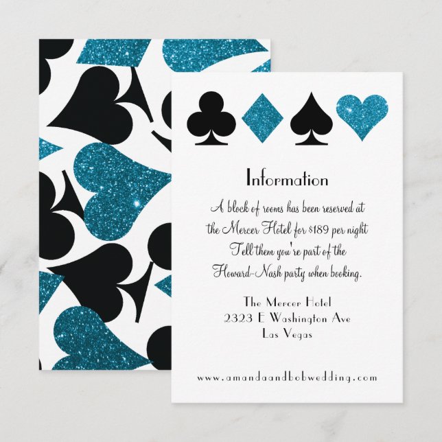 Information om Las Vegas Destiny Malibu Blue Glitt Inbjudningar (Fram/baksida)