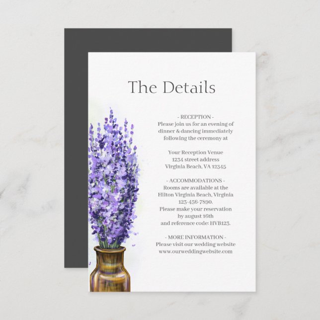 Information om Lavender Flowers Modern Blommigt Br Tilläggskort (Fram/baksida)