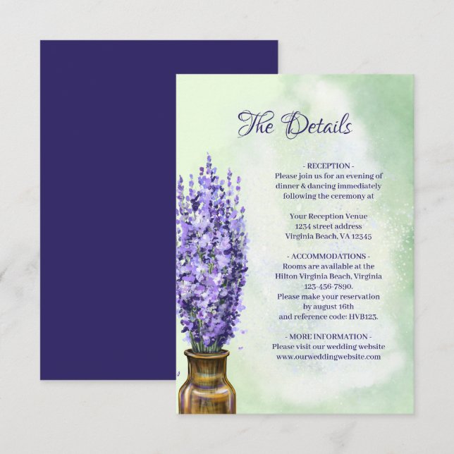 Information om Lavender Flowers Sage Grönt Blommig Tilläggskort (Fram/baksida)