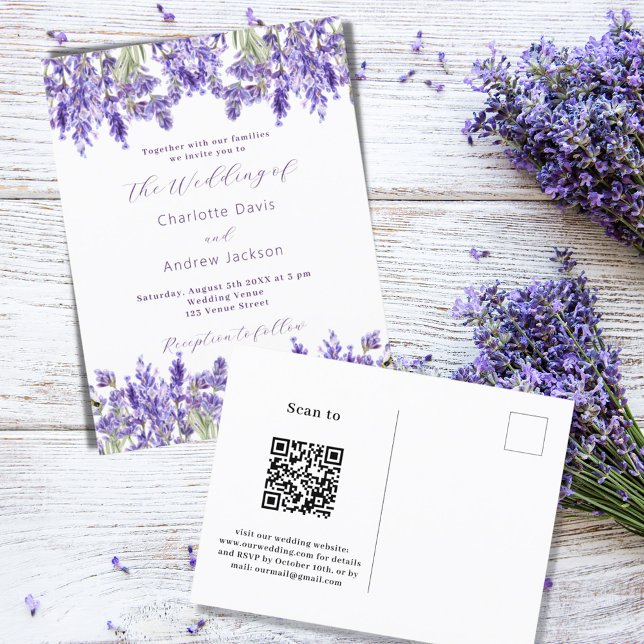 Information om Lavender violetta blommigtar QR OSA Inbjudan Vykort (Skapare uppladdad)