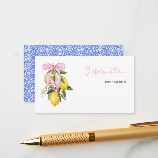 Information om Lemon Rosa Bow coquette babydusch Tilläggskort (Fram/Back In Situ)