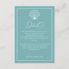 Information om Light Teal Blue Seashell Beach Wedd Tilläggskort