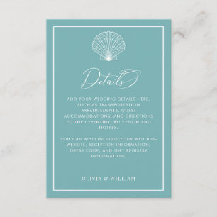 Information om Light Teal Blue Seashell Beach Wedd Tilläggskort
