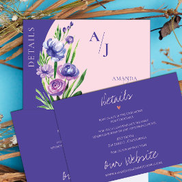 Information om lila Blommigt Monogram Rosa Bröllo Tilläggskort