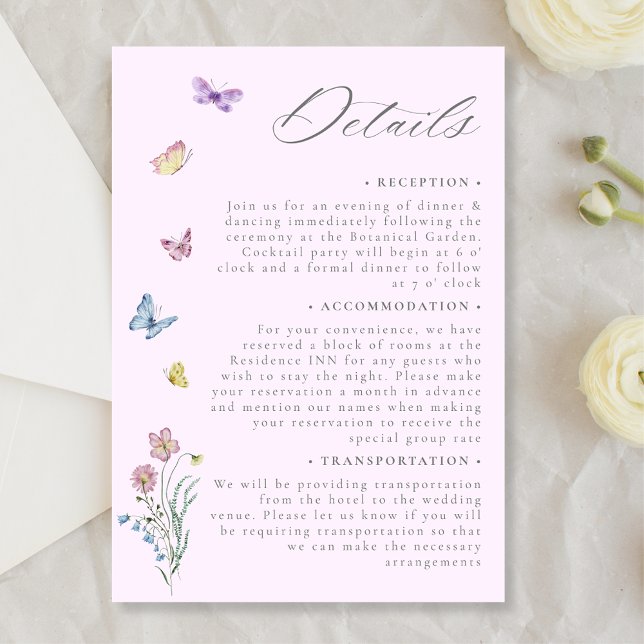 Information om lila Boho WildblomButterfly Bröllop Tilläggskort (Skapare uppladdad)